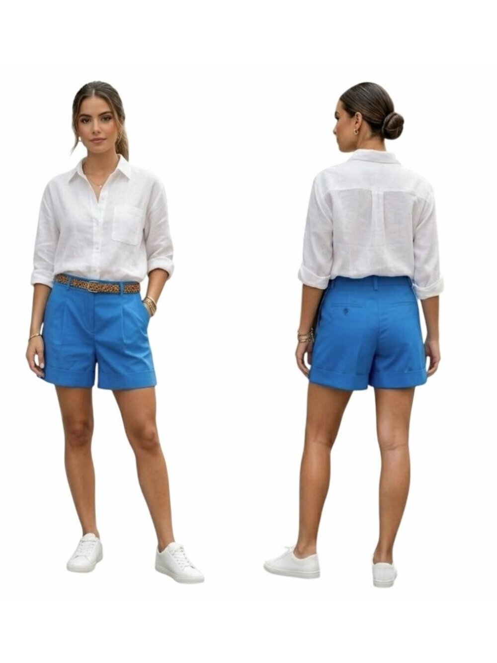 ⭐Banana Republic Royal Blue Pleated High-Waisted Cotton Shorts Womens Sz 6 New